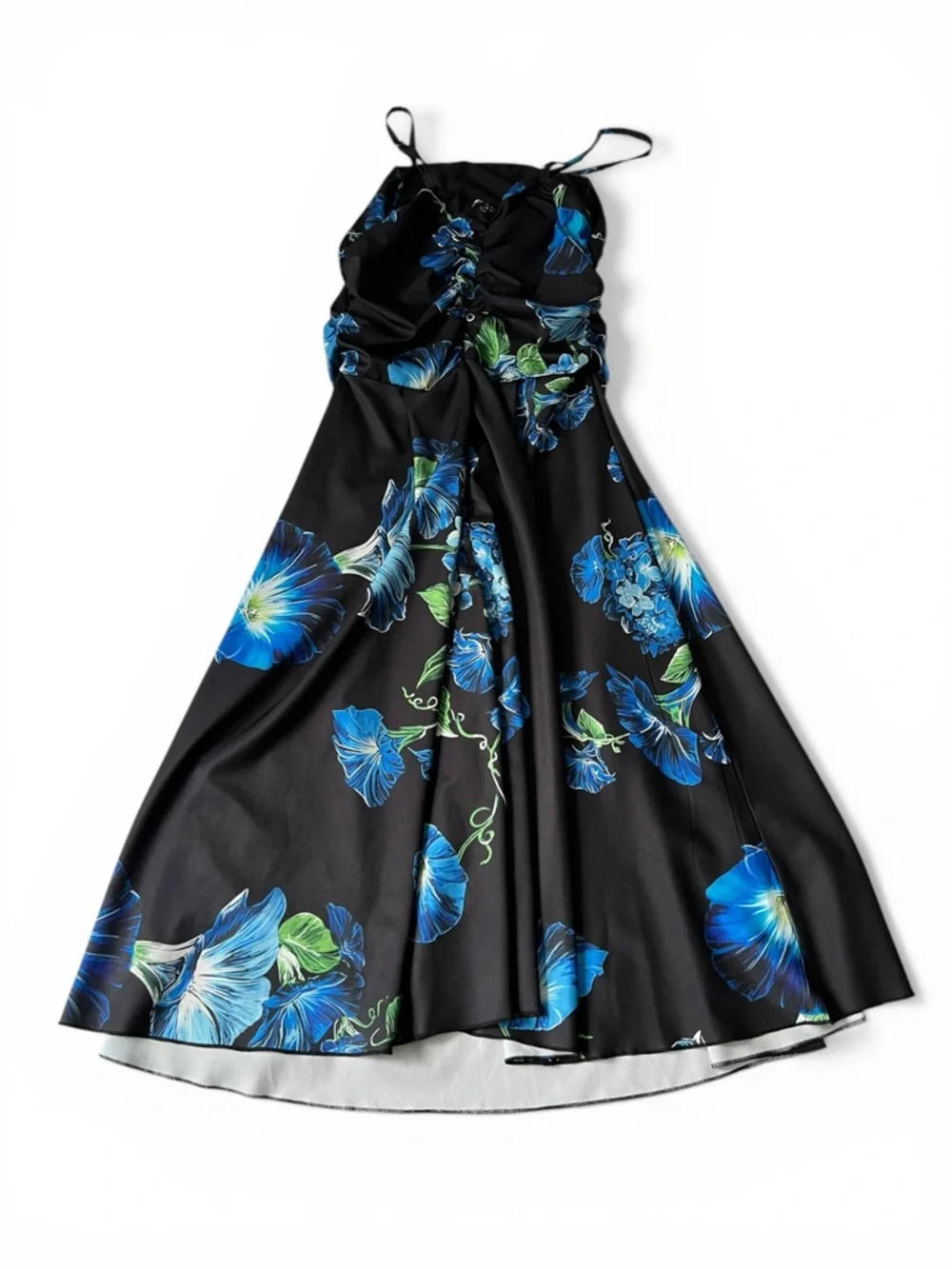 Women’s Black Floral Dress with Blue Morning Glory Print - L - Picture 2 of 9